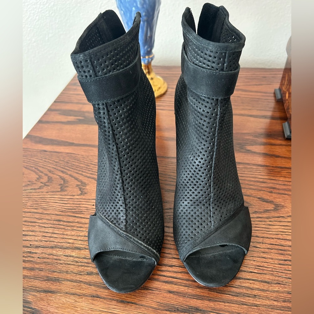 Black Peep-Toe Ankle Boots